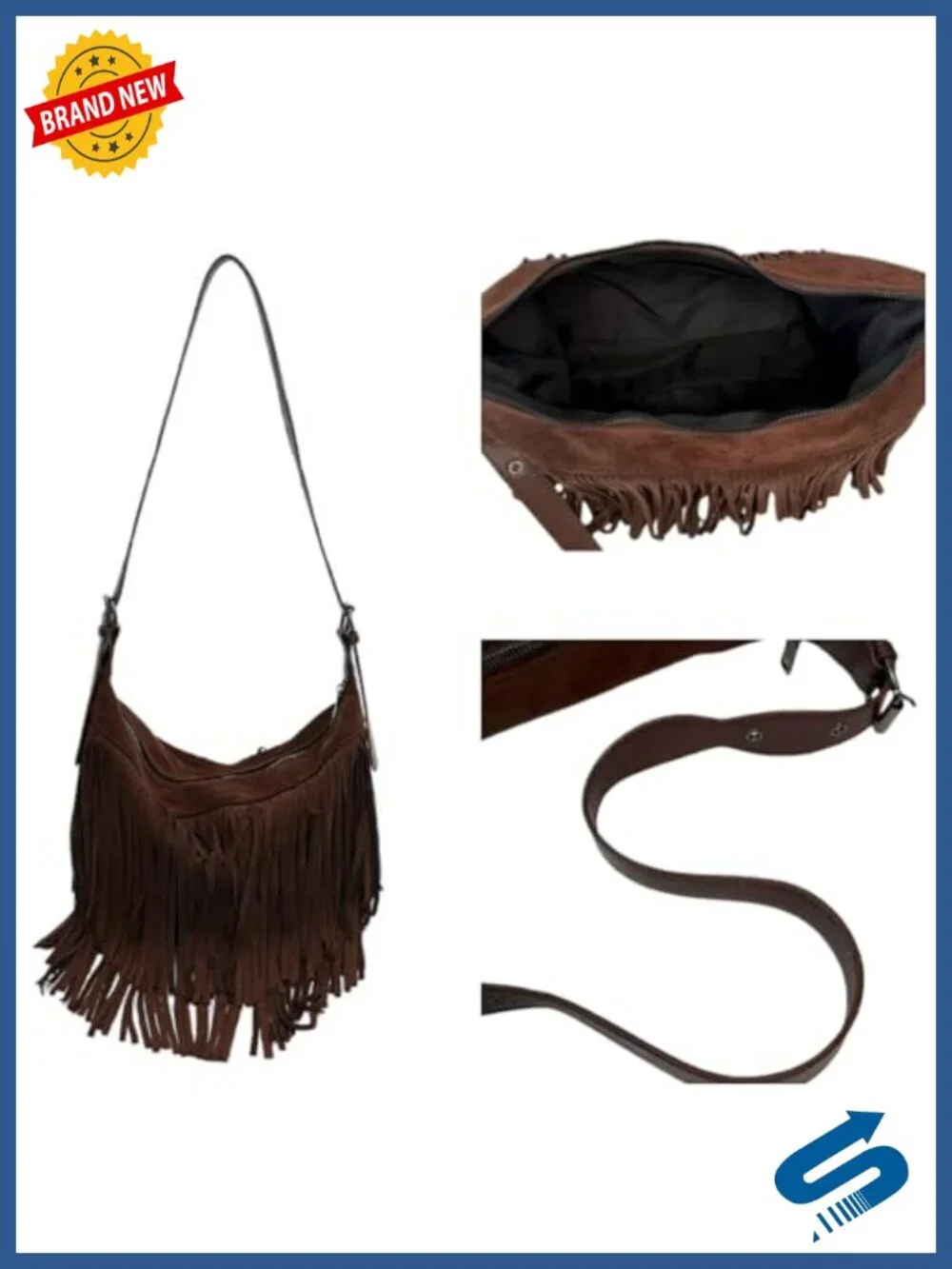 Vintage Suede Fringe Hobo Bag Tote Shoulder Bag Crossbody Purse